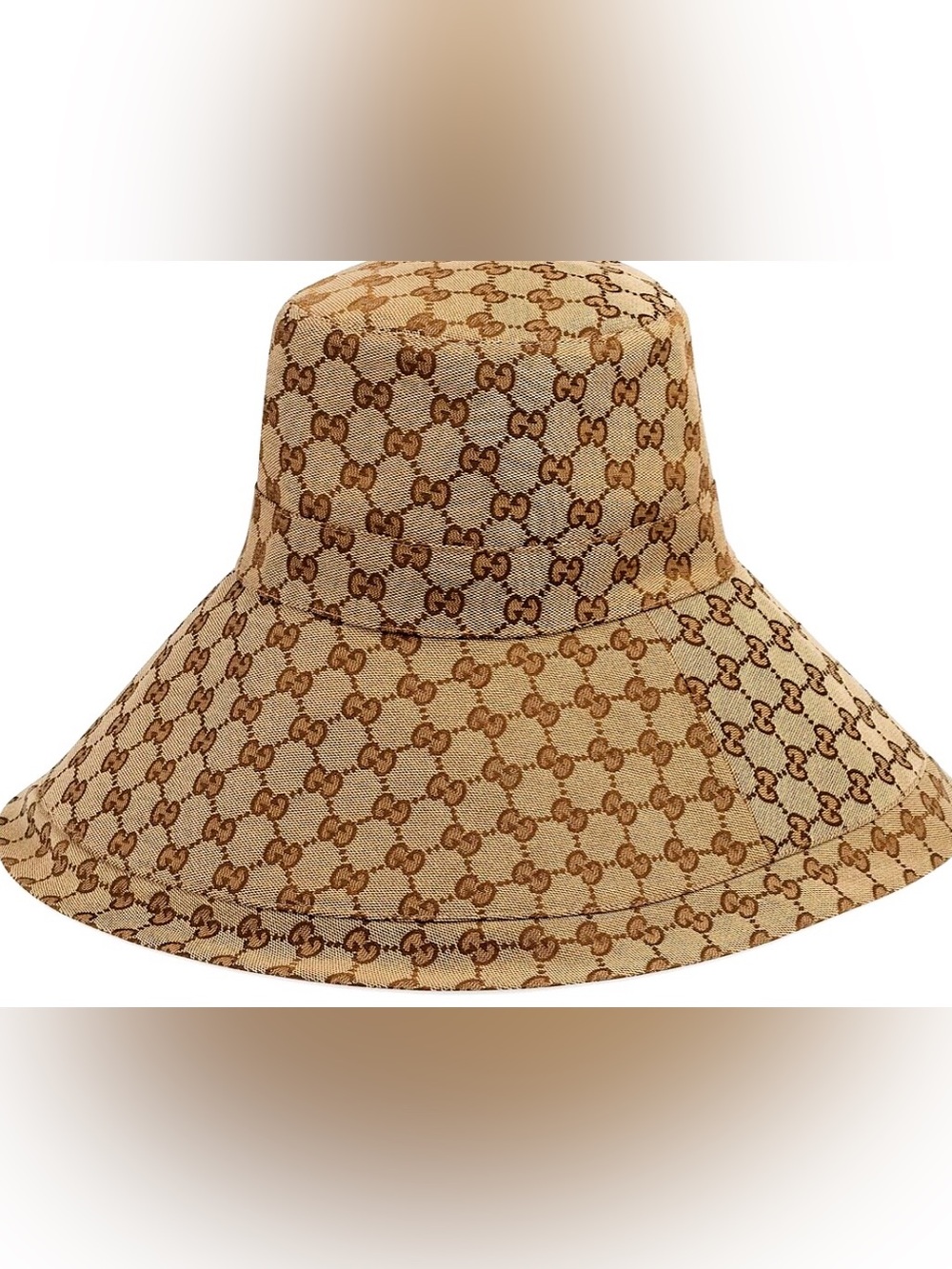 Beige Canvas in Large Wide Brim Monogram Bucket Hat Jacquard Sun Coverage Beach - Picture 6 of 16